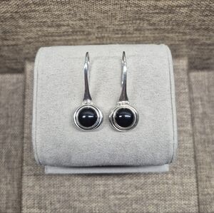 Vintage Silver and Obsidian Drop Earrings
